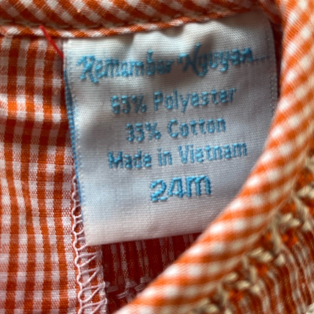 University of Tennessee UTK VOLS Orange White Check Gingham Smoked Dress 24 mo - Picture 9 of 12